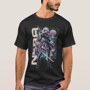 2B YoRHa NieR Vaporwave Retro 80er Rosa Türkis Por T-Shirt