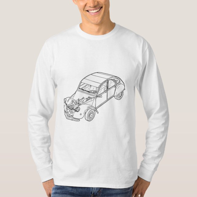 2CV Citroen mit sichtbarer Motorlinie Kunst T-Shirt (Vorderseite)