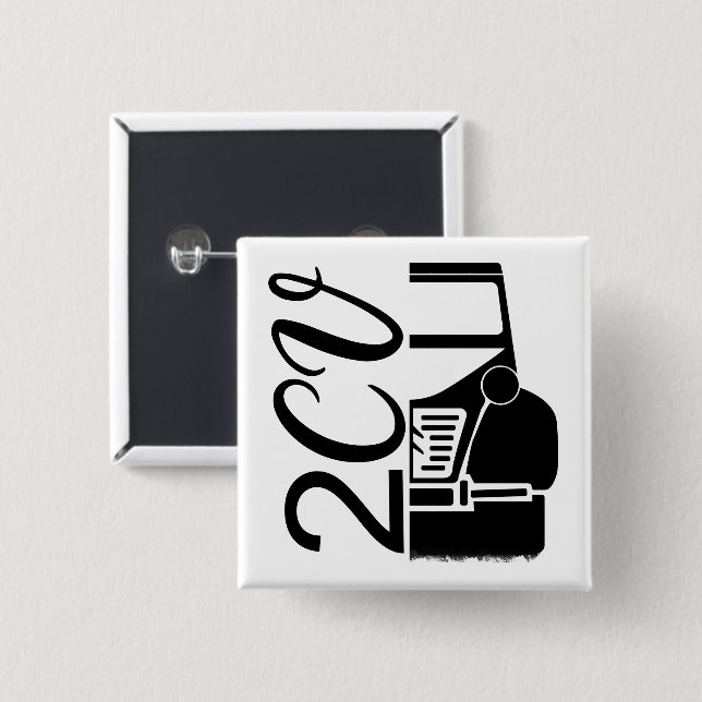 2CV Deux Chevaux Black Chic Script Schriftart Typo Button (Vorne & Hinten)