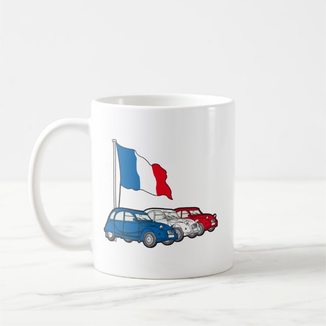 2CV Deux Chevaux Französische Tricolore-Flagge Kaffeetasse (Links)