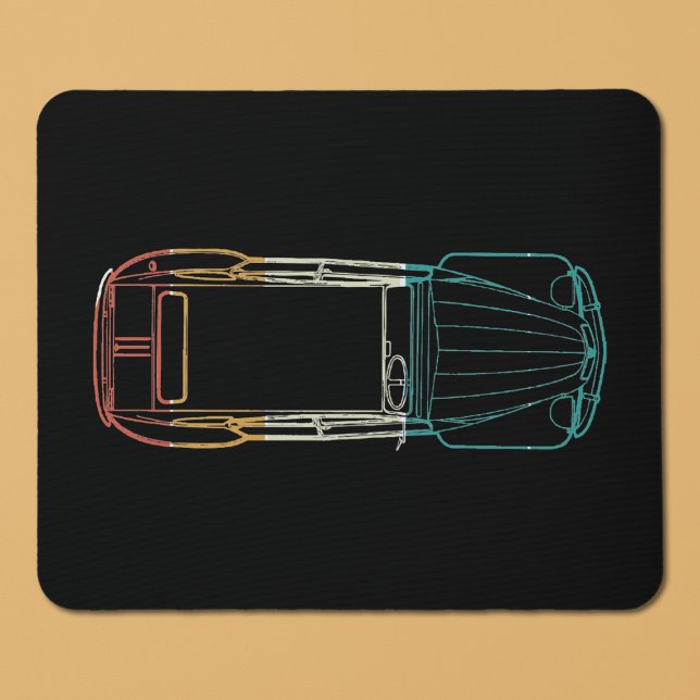 2cv Deux Chevaux Rainbow Blueprint Mousepad (2CV Blueprint Mousepad in Black with Red Yellow White and Green Colors
)