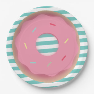 2D-Donut- und Streifen-Geburtstagsfeier Pappteller