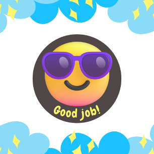 2D Fun gelbe Emoji gute Arbeit Schulversorgung Runder Aufkleber