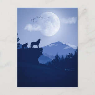 2D Howling Wolfslandschaft Postkarte