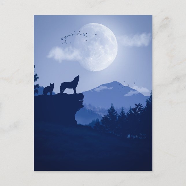2D Howling Wolfslandschaft Postkarte (Vorderseite)