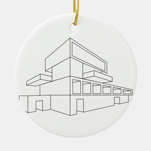 2D Perspektivenzeichnen eines Hauses Keramik Ornament (Vorne)