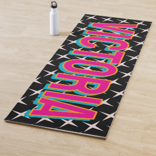 2D Retro Sterne Pink Blau Name Yoga Mat Yogamatte