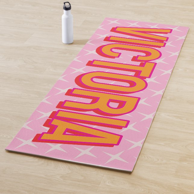2D Retro Sterne Pink Rot Name Yogamatte (Beispiel)