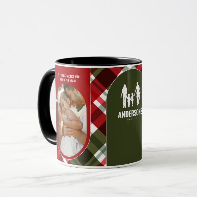 2Foto Kariert Red Green Clan Stewart Tartan Custom Tasse (Vorderseite Links)