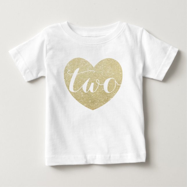 2nd Birthday Baby Girl Glitter heart-Print T-shirt (Vorderseite)