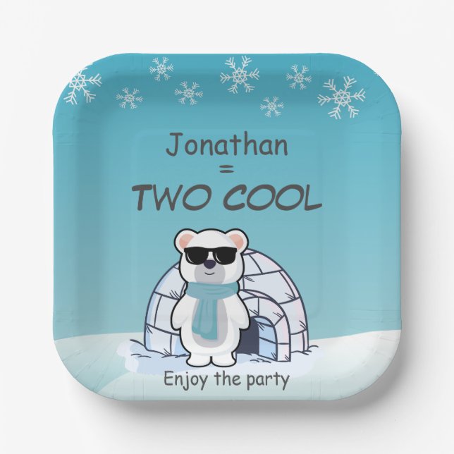 2nd Birthday Boy Two Cool Polar Bear Iglo   Pappteller (Vorderseite)