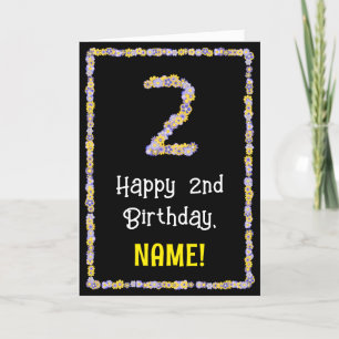 2nd Birthday: Floral Flowers Number, Custom Name Karte