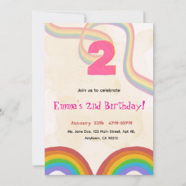 2nd Birthday Invitation Girl Editable Rainbow Einladung