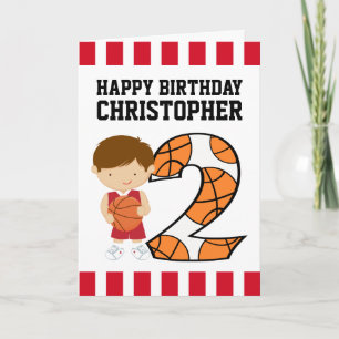 2nd Birthday Red and White Basketball Player v2 Karte