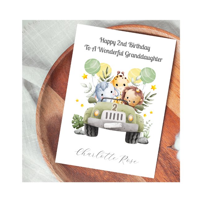 2nd Birthday Safari Car Trio Birthday Card Karte (Von Creator hochgeladen)