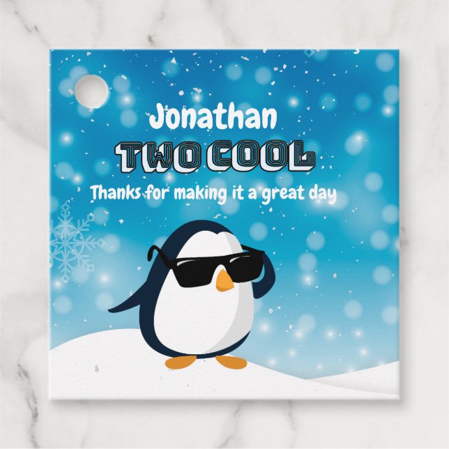 2nd Birthday Two Cool Penguin Boy Geschenkanhänger (Vorderseite)