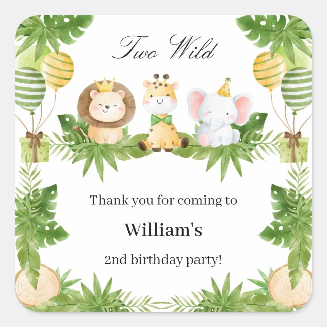 2nd Birthday Two Wild Safari Animals Party Sticker (Vorderseite)