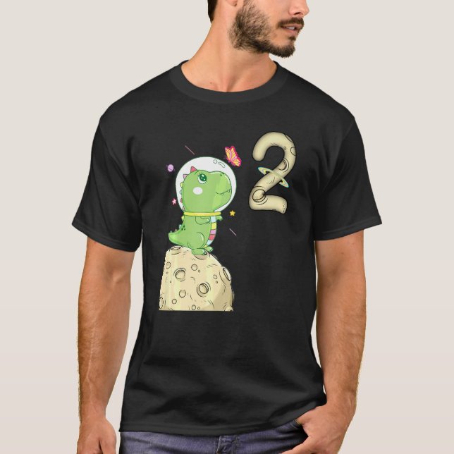 2nd Birthday Two Years Old Astronaut T Rex Dino Di T-Shirt (Vorderseite)