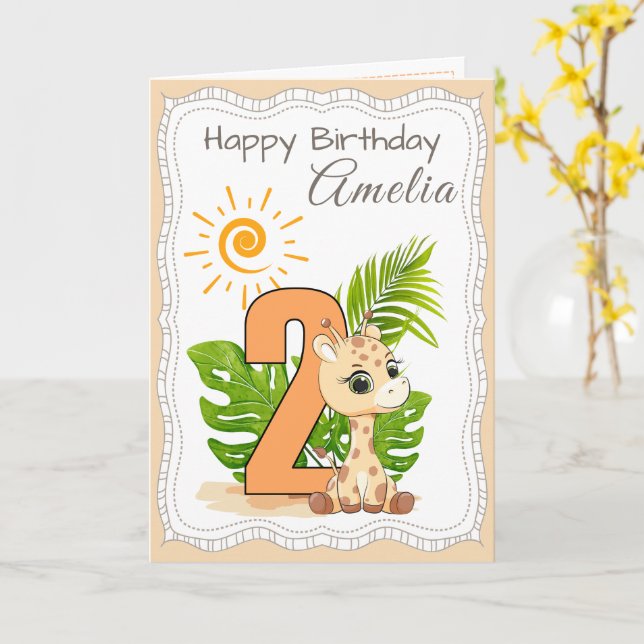 2nd Birthday Watercolor Animals Card Karte (Gelbe Blume)
