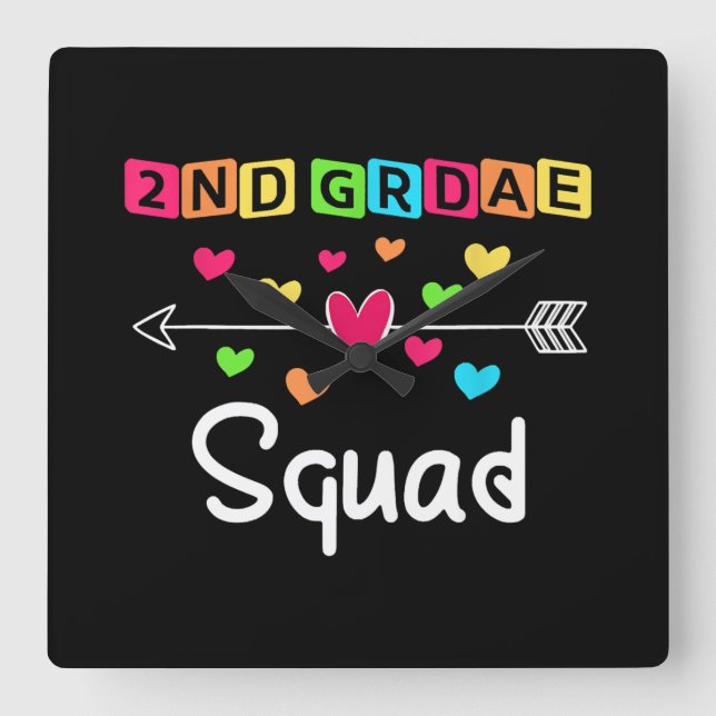 2nd Grad Teacher Shirts School Team Zweiter Grad Quadratische Wanduhr (Vorderseite)