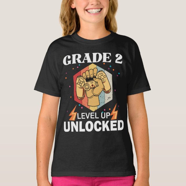 2nd Grad Unlocked Level Up Back To School First T-Shirt (Vorderseite)