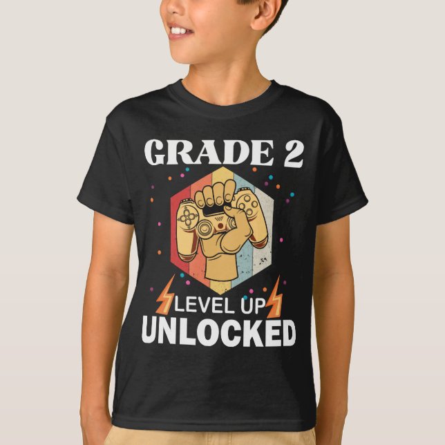 2nd Grad Unlocked Level Up Back To School First T-Shirt (Vorderseite)