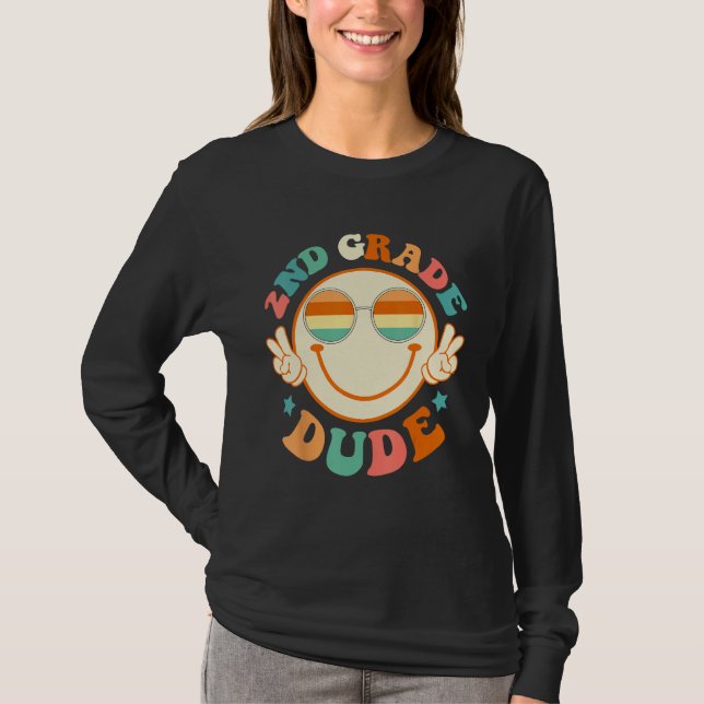 2nd Grade Dude Happy Face First Day Back To School T-Shirt (Vorderseite)