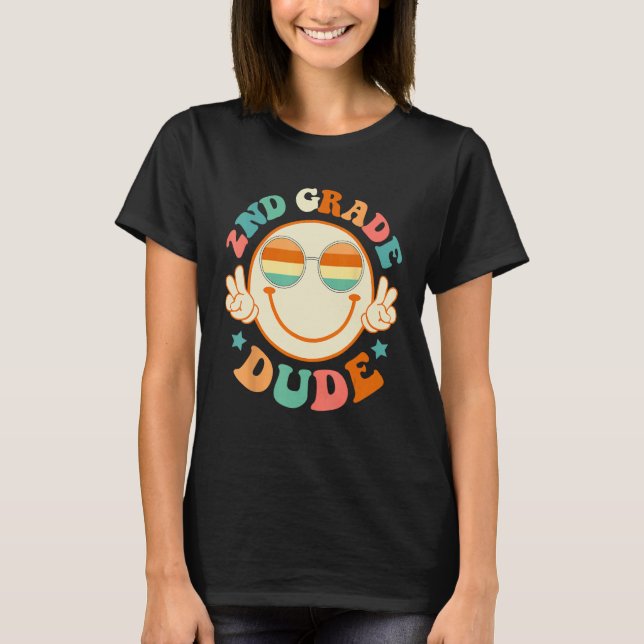 2nd Grade Dude Happy Face First Day Back To School T-Shirt (Vorderseite)