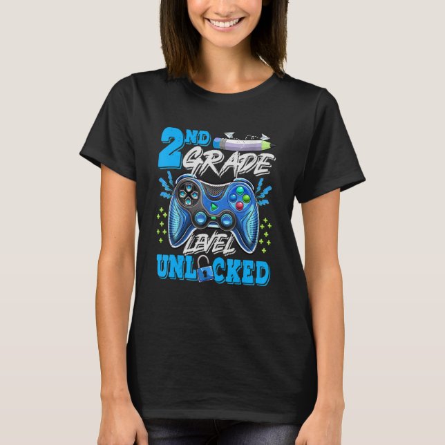 2nd Grade Level Unlocked Video Game Back To School T-Shirt (Vorderseite)
