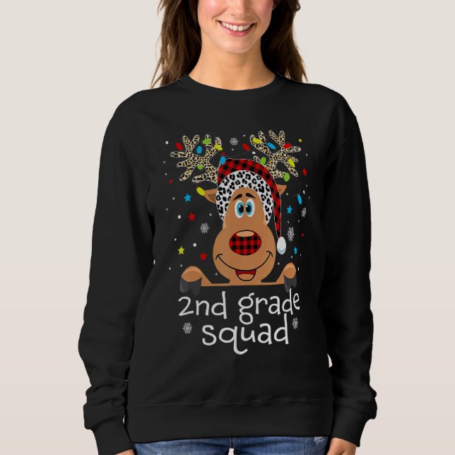 2nd Grade Squad Plaid Reindeer Santa Hat Teacher C Sweatshirt (Vorderseite)