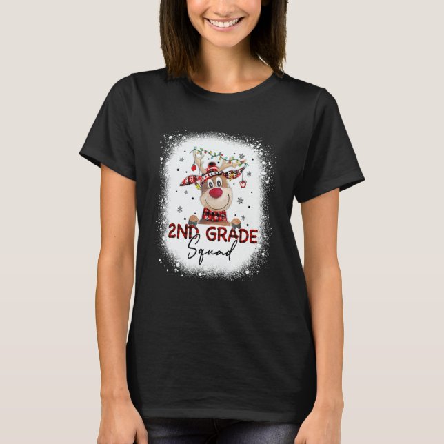 2nd Grade Squad Plaid Reindeer Santa Hat Teacher C T-Shirt (Vorderseite)