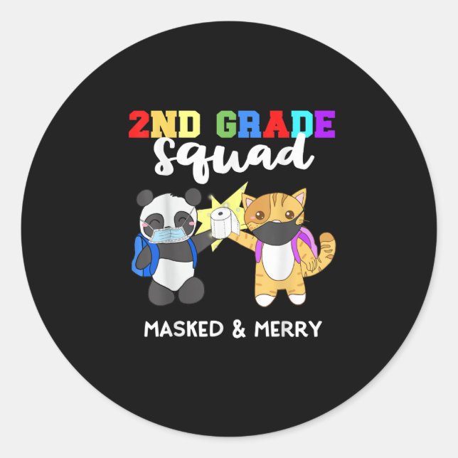 2nd Grade Squad Quarantäne Panda Kitty Funny Mask Runder Aufkleber (Vorderseite)