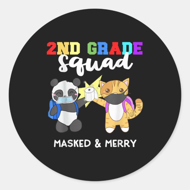 2nd Grade Squad Quarantäne Panda Kitty Funny Mask Runder Aufkleber (Vorderseite)