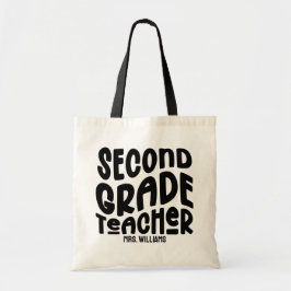 2nd Grade Teacher Black Typography Design Tragetasche