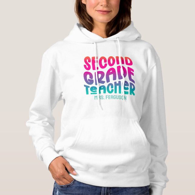 2nd Grade Teacher Colorful Ombre Typography Hoodie (Vorderseite)