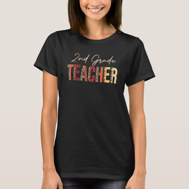 2nd Grade Teacher leopard Fall Autumn  Thanksgivin T-Shirt (Vorderseite)