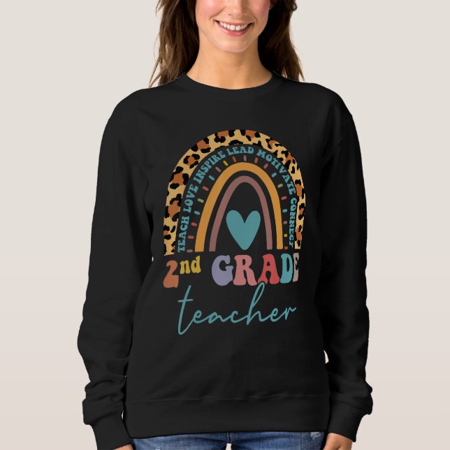 2nd Grade Teacher Leopard Rainbow Second Grd Back  Sweatshirt (Vorderseite)