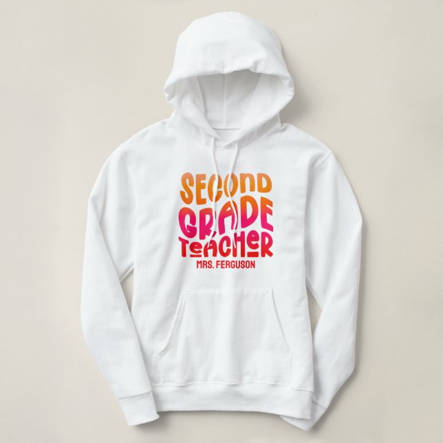 2nd Grade Teacher Orange Red Ombre Text Design Hoodie (Design vorne)