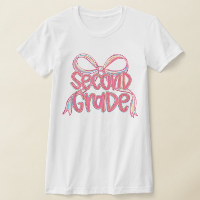 2nd Grade Teacher Pencil Coquette Bow T-Shirt (Ablage )