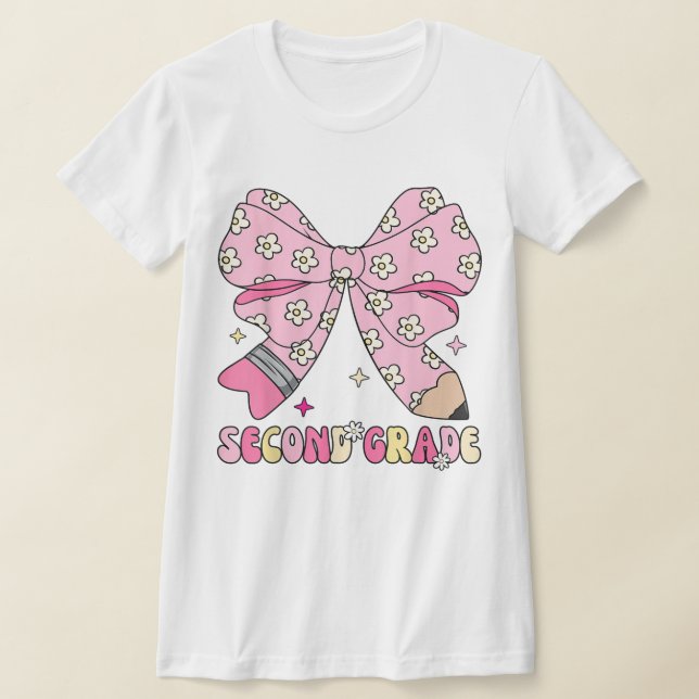 2nd Grade Teacher Pencil Coquette Bow T-Shirt (Ablage )