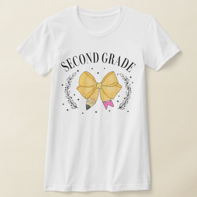 2nd Grade Teacher Pencil Coquette Bow T-Shirt (Ablage )