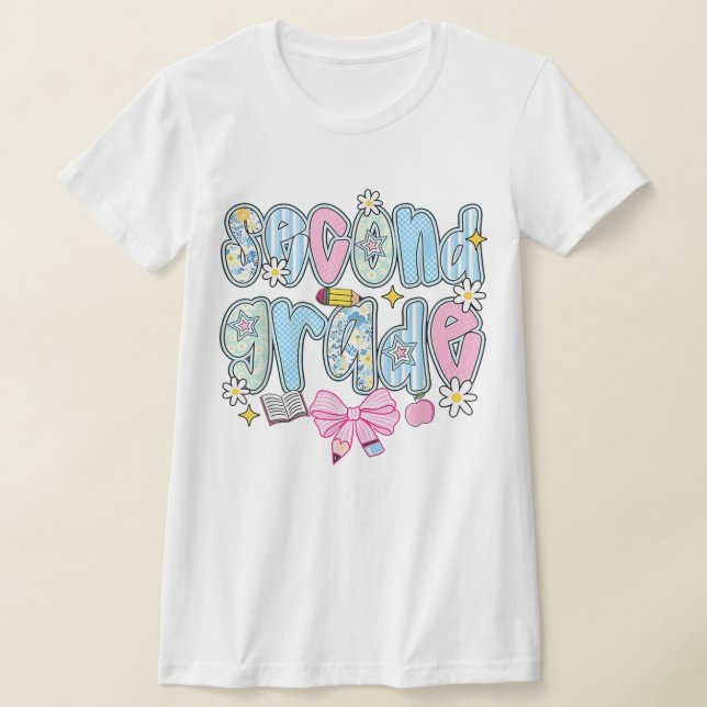 2nd Grade Teacher Pencil Coquette Bow T-Shirt (Ablage )
