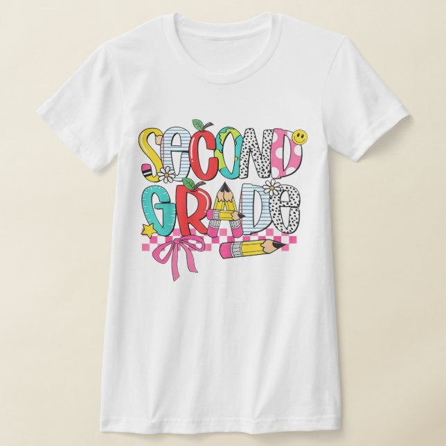 2nd Grade Teacher Pencil Coquette Bow T-Shirt (Ablage )