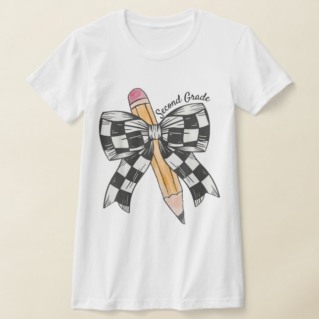 2nd Grade Teacher Pencil Coquette Bow T-Shirt (Ablage )