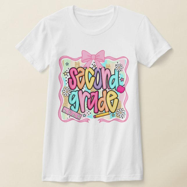 2nd Grade Teacher Pencil Coquette Bow T-Shirt (Ablage )
