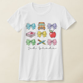 2nd Grade Teacher Pencil Coquette Bow T-Shirt