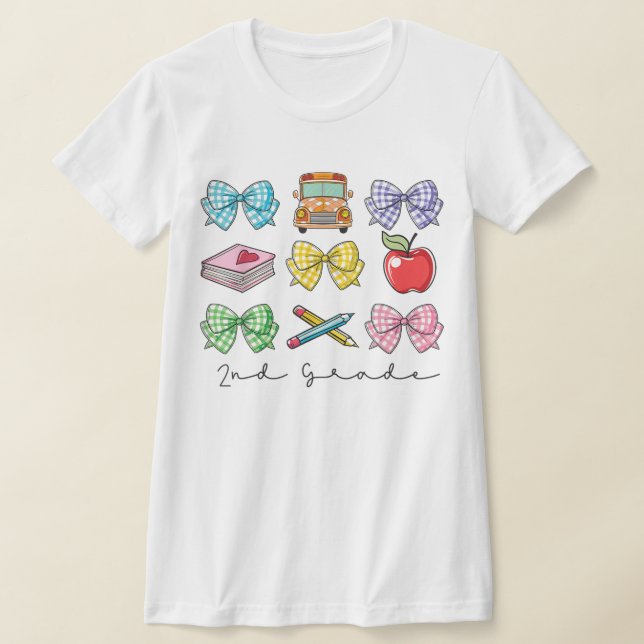 2nd Grade Teacher Pencil Coquette Bow T-Shirt (Ablage )