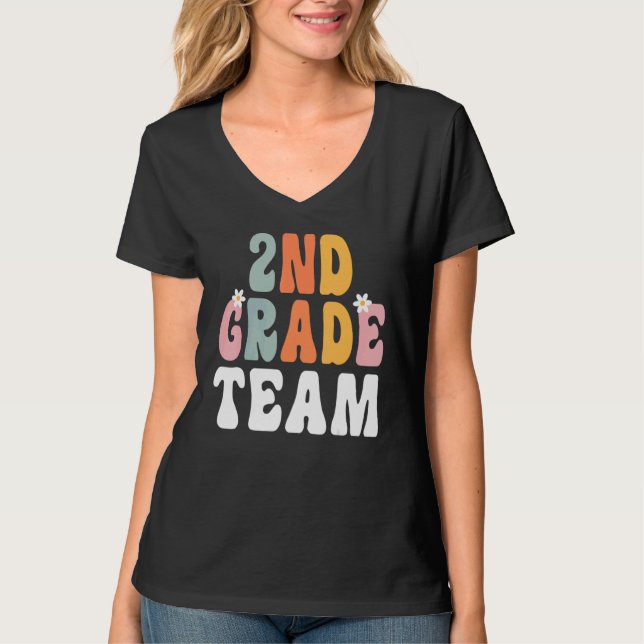 2nd Grade Team Retro Groovy Teacher Happy 1st Day  T-Shirt (Vorderseite)