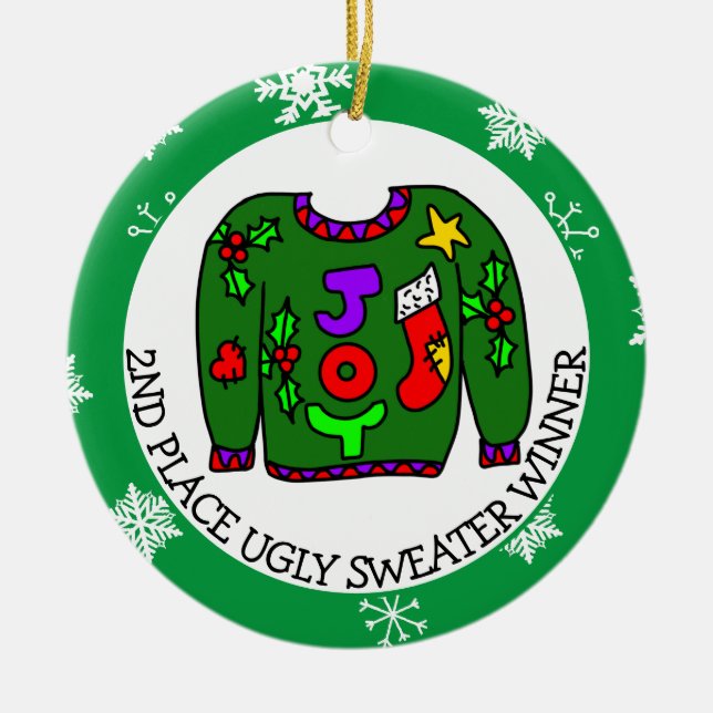 2ND Place Gewinner Ugly Sweater Contest Medaille Keramik Ornament (Vorne)