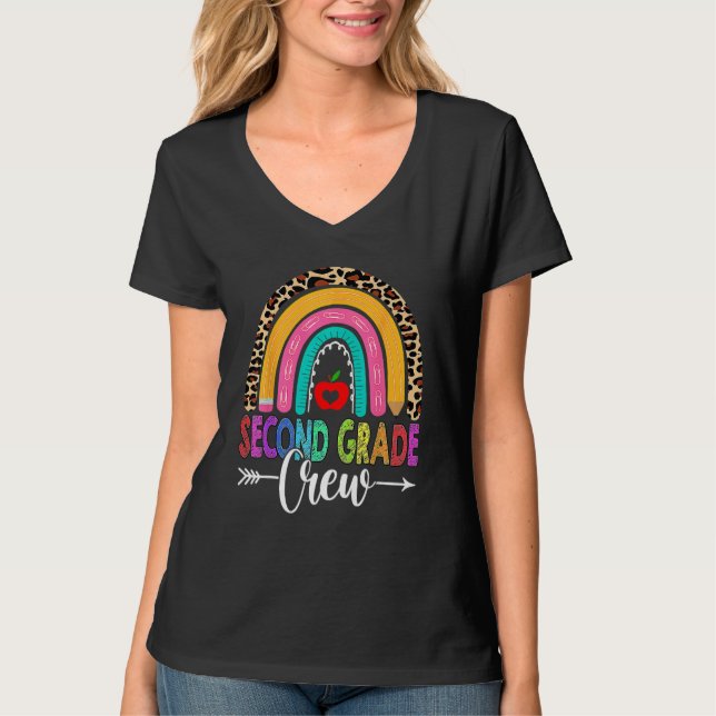 2nd Second Grade Crew Rainbow Leopard Teacher Back T-Shirt (Vorderseite)